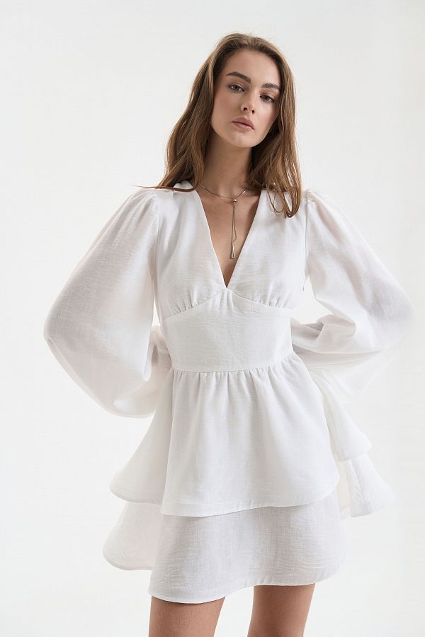 Linen dress with double skirt ivory linen25/3 № 1