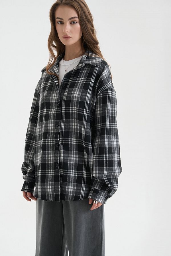Oversized plaid shirt black shir25/1 #RU#  shir25/1 № 5