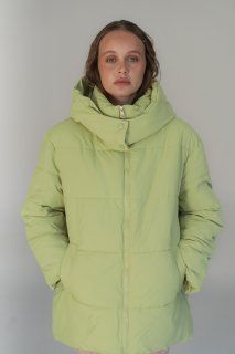 Lengthened light green down jacket with hood - №2