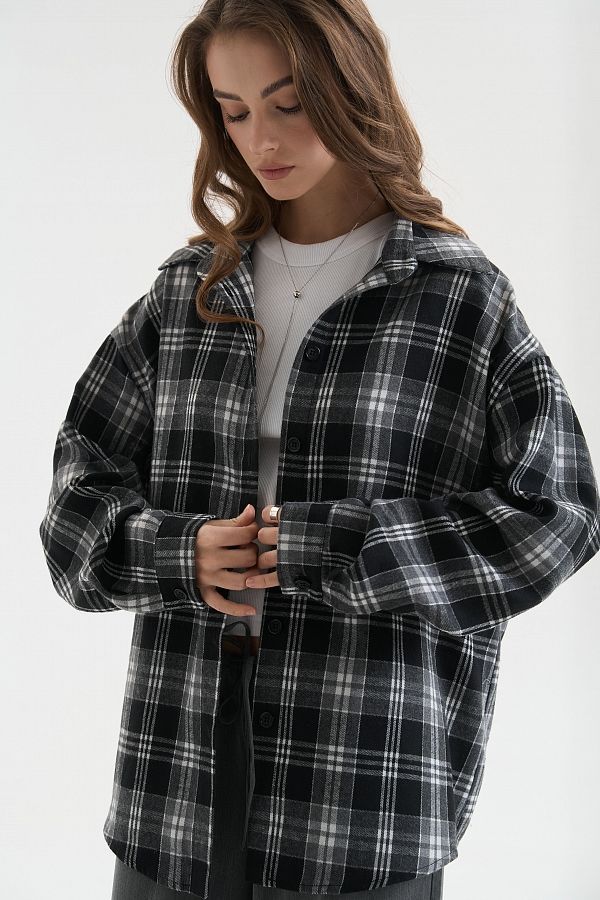 Oversized plaid shirt black shir25/1 #RU#  shir25/1 № 1