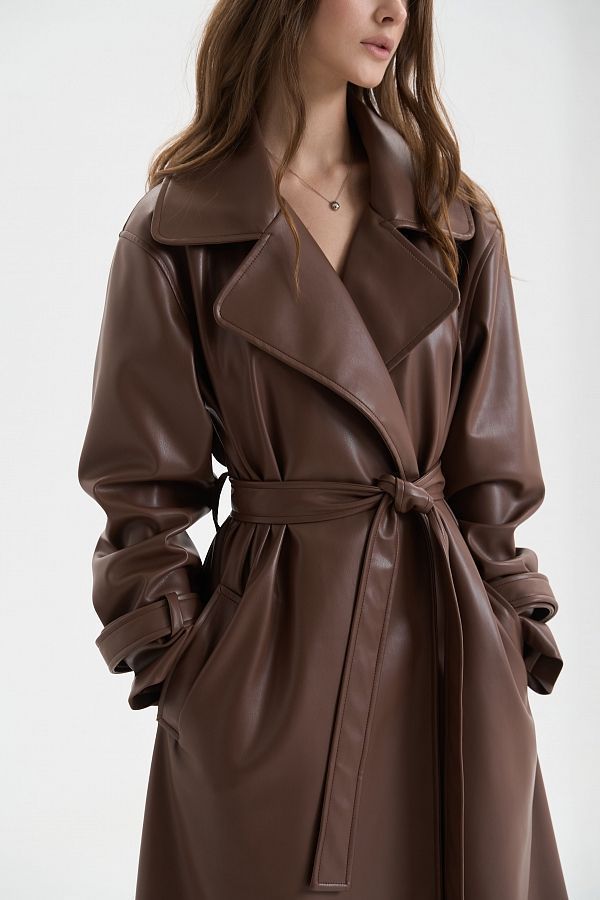  Maxi trench eco-leather on suede without patches brown trench25/1 #RU#  trench25/1 № 4