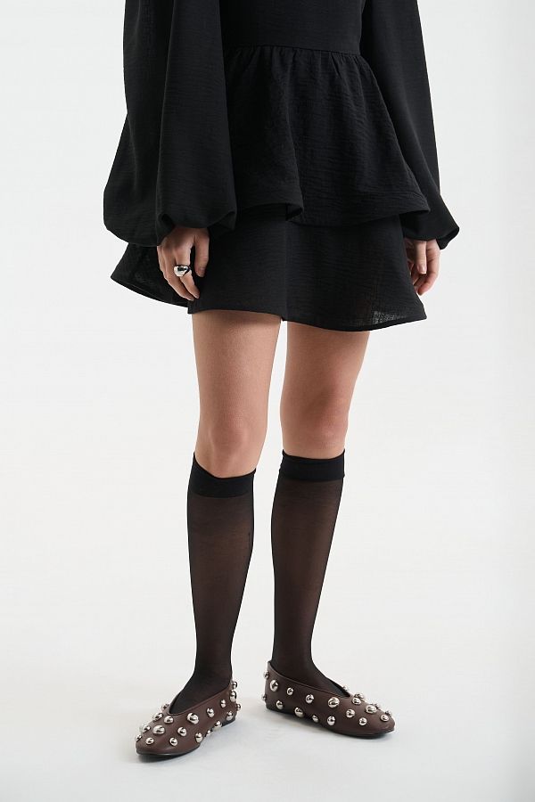 Linen dress with double skirt black linen25/2 № 6