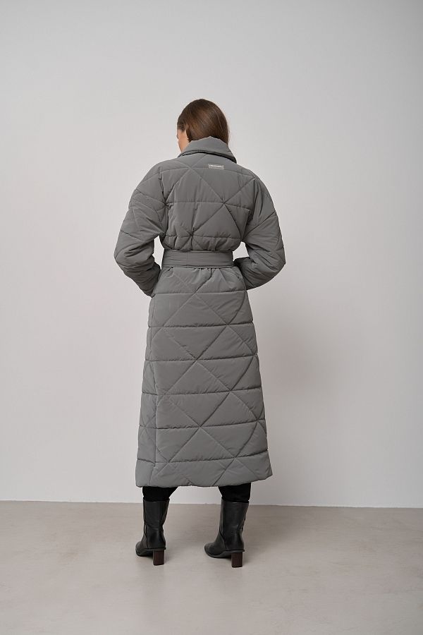 Long quilted coat gray with triangle pattern МБПЩ001/16 #RU#  МБПЩ001/16 № 4