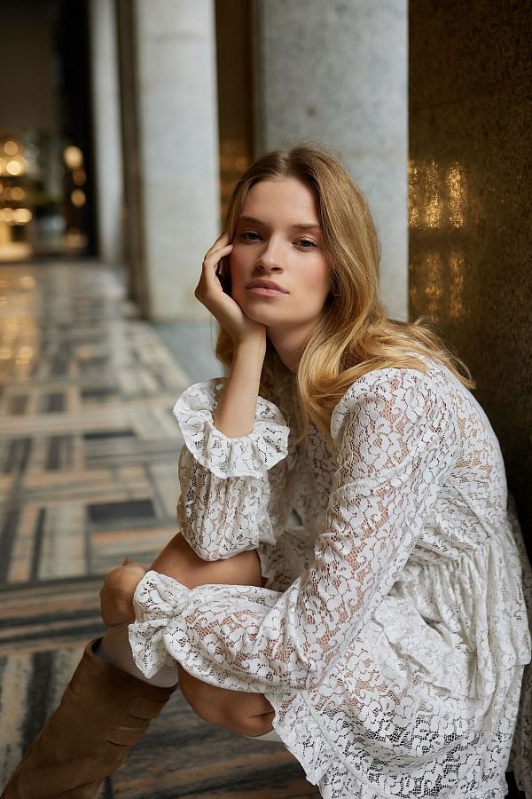 Mini dress with lace in white colour 180500/2 № 3