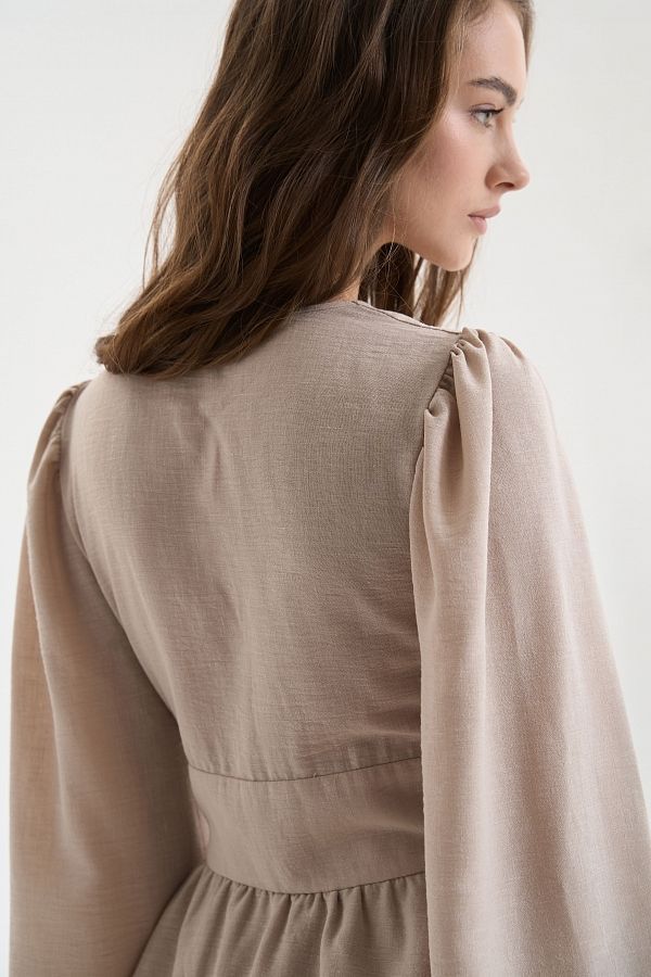 Linen dress with double skirt beige linen25/1 № 3