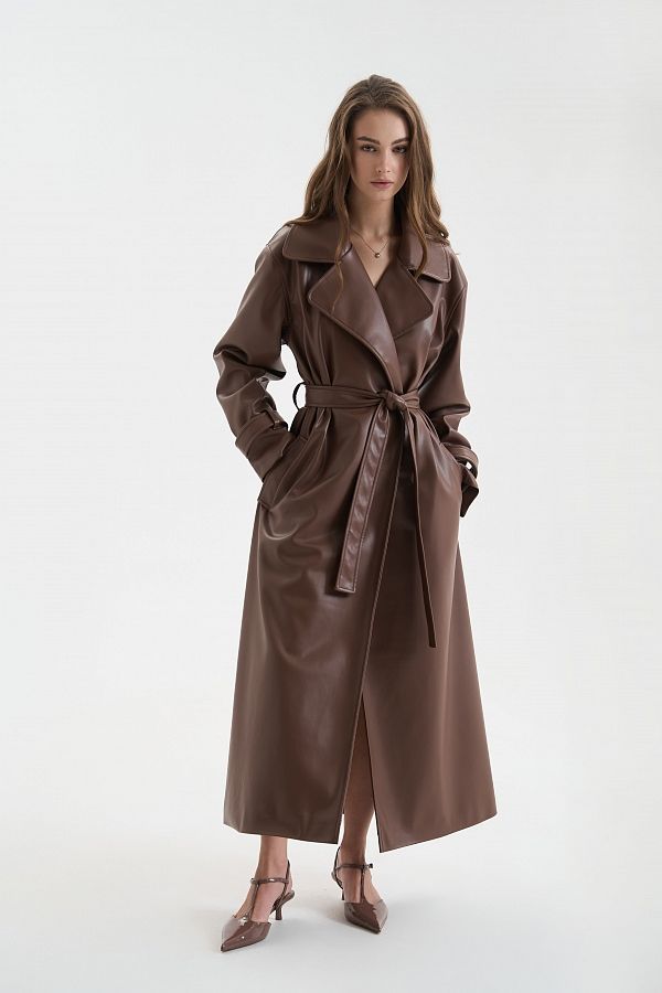  Maxi trench eco-leather on suede without patches brown trench25/1 #RU#  trench25/1 № 1