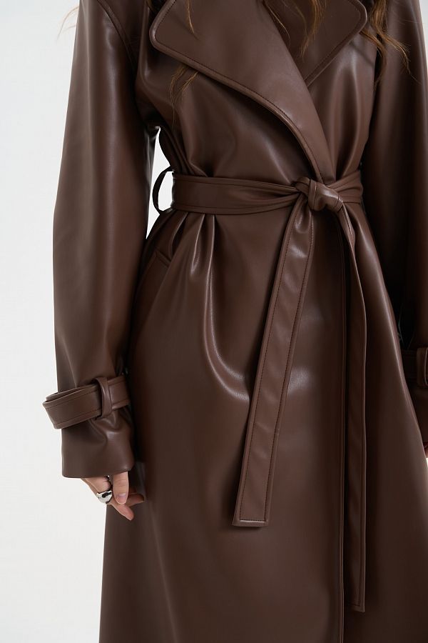  Maxi trench eco-leather on suede without patches brown trench25/1 #RU#  trench25/1 № 5