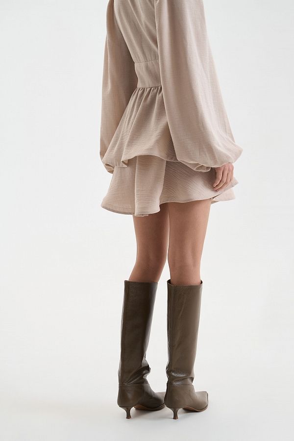 Linen dress with double skirt beige linen25/1 № 6