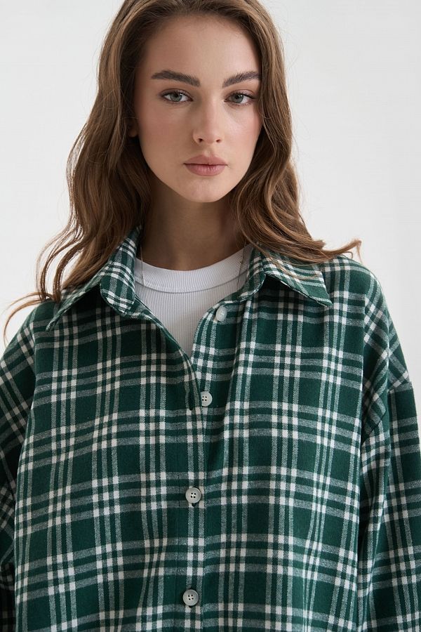 Oversized plaid shirt green shir25/2 #RU#  shir25/2 № 1