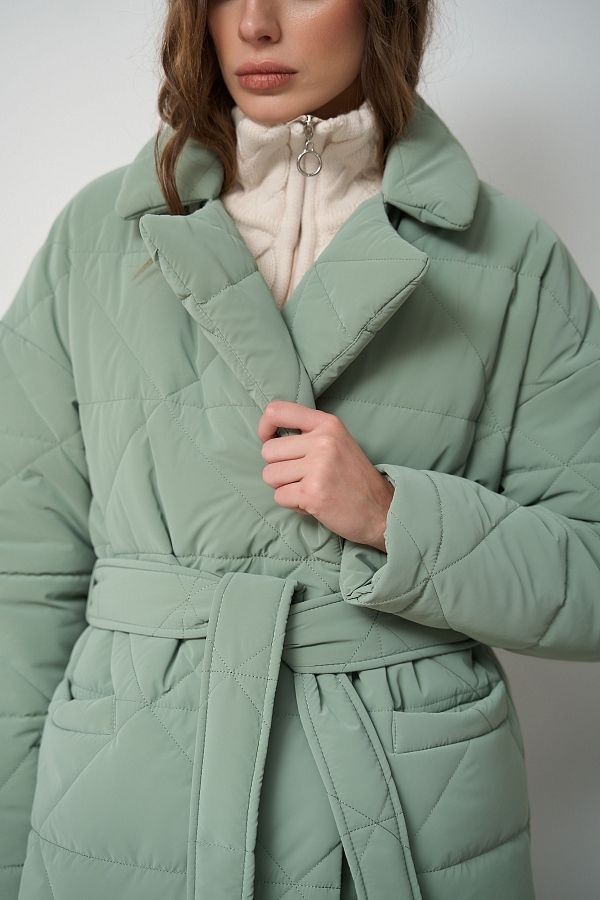 Long quilted coat mint with triangle pattern МБПЩ001/8 #RU#  МБПЩ001/8 № 5