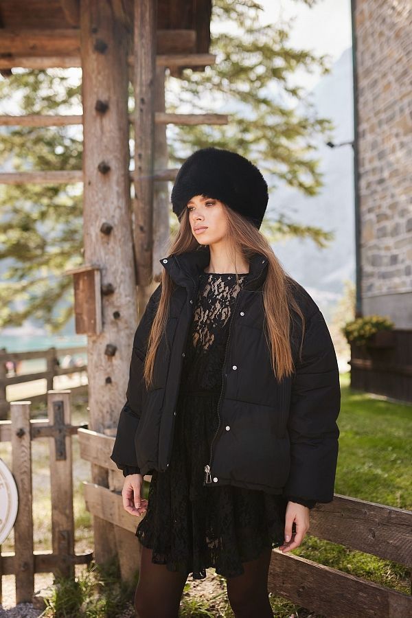 Black shortened down jacket with zipper  164001 #RU#  164001 № 4