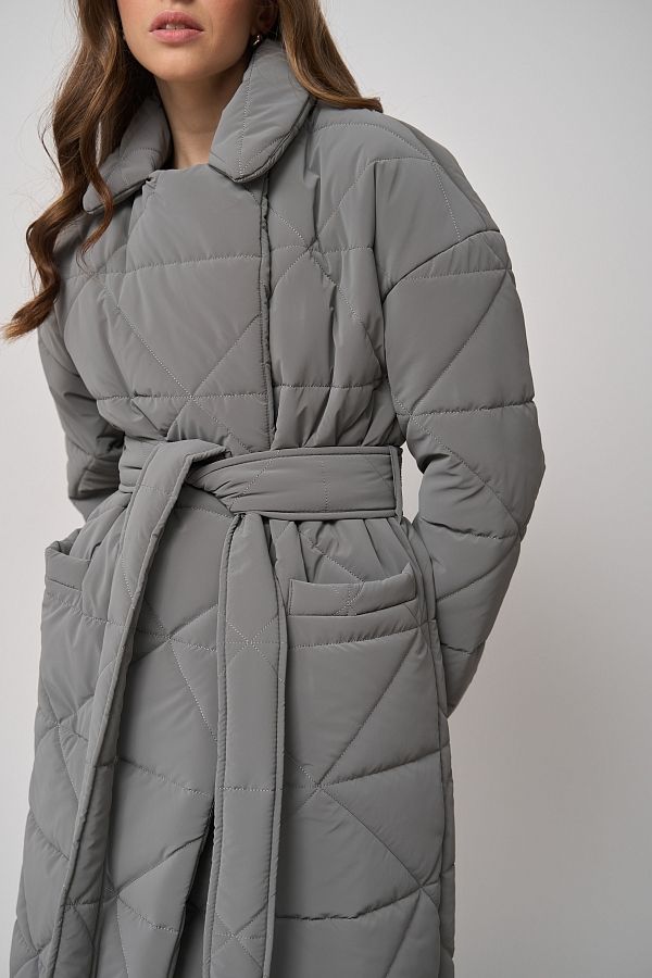 Long quilted coat gray with triangle pattern МБПЩ001/16 #RU#  МБПЩ001/16 № 3
