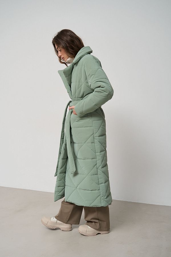 Long quilted coat mint with triangle pattern МБПЩ001/8 #RU#  МБПЩ001/8 № 3