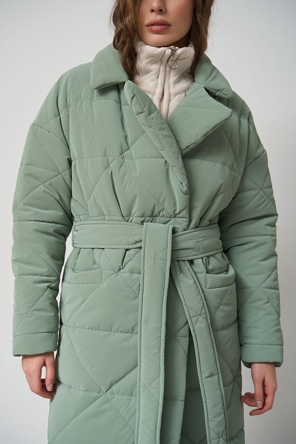 Long quilted coat mint with triangle pattern МБПЩ001/8 #RU#  МБПЩ001/8 № 2
