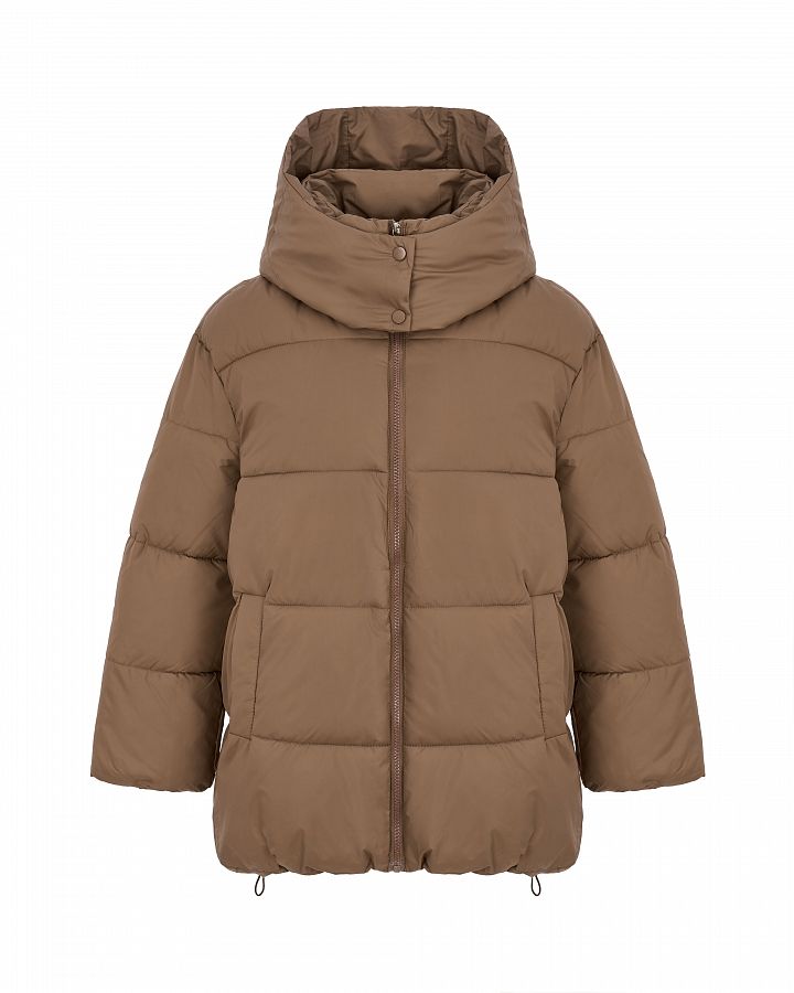 Lengthened beige down jacket with hood  240907/4 #RU#  240907/4 № 1
