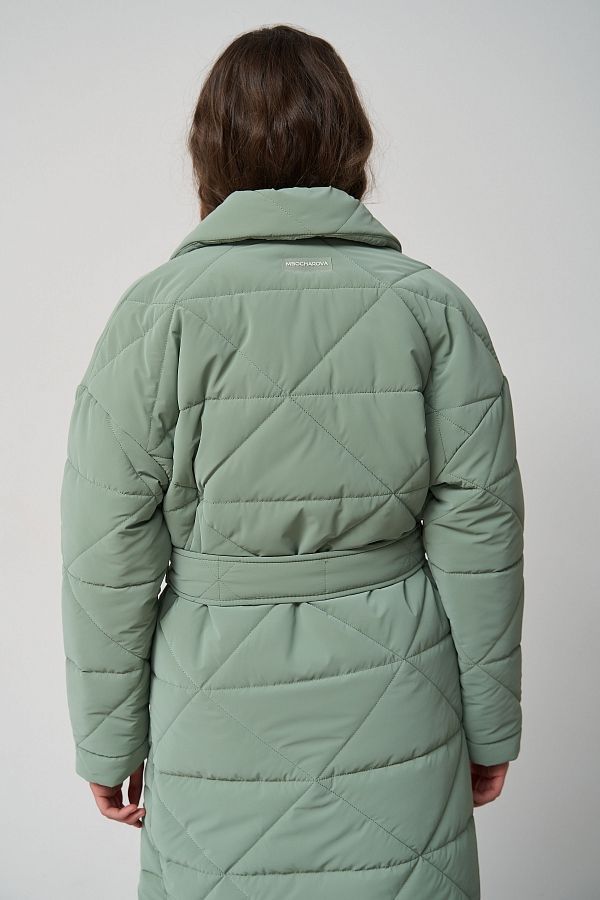 Long quilted coat mint with triangle pattern МБПЩ001/8 #RU#  МБПЩ001/8 № 4