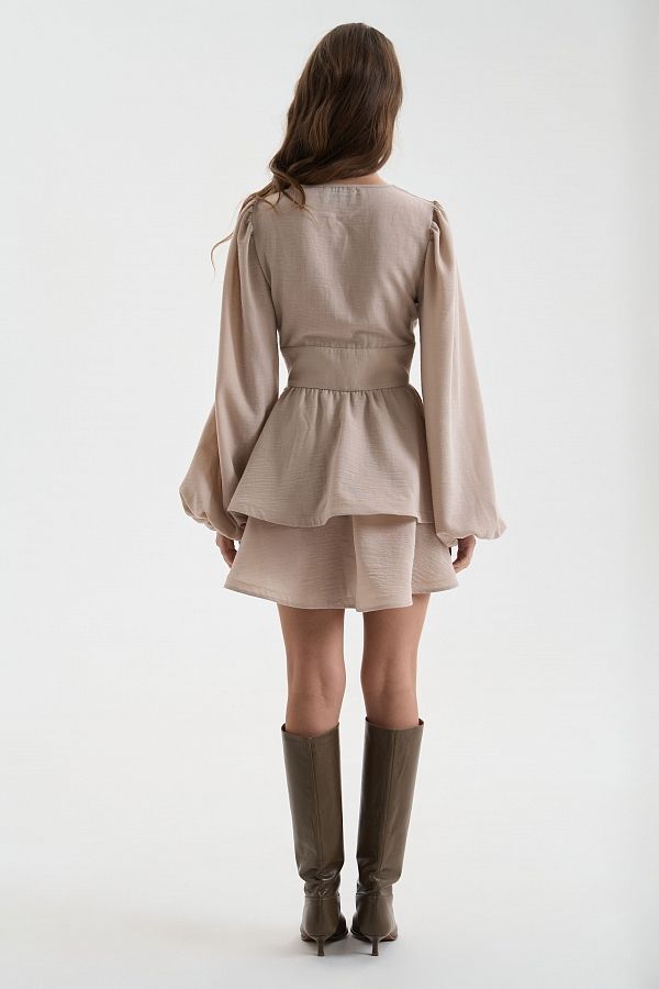 Linen dress with double skirt beige linen25/1 № 4