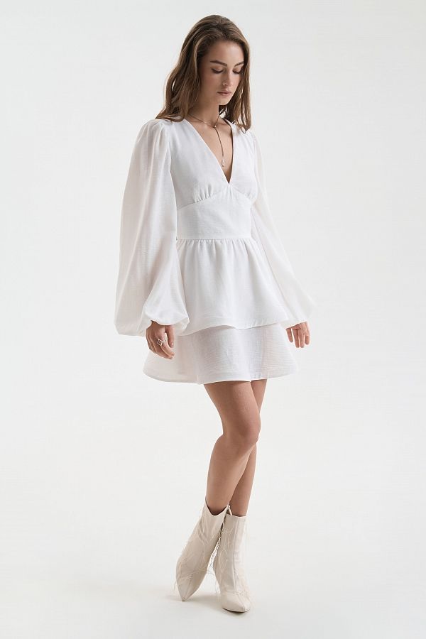 Linen dress with double skirt ivory linen25/3 № 2
