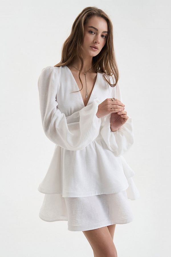 Linen dress with double skirt ivory linen25/3 № 3