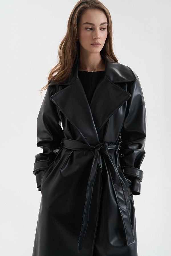 Maxi trench eco-leather on suede without patches black trench25/2 #RU#  trench25/2 № 3