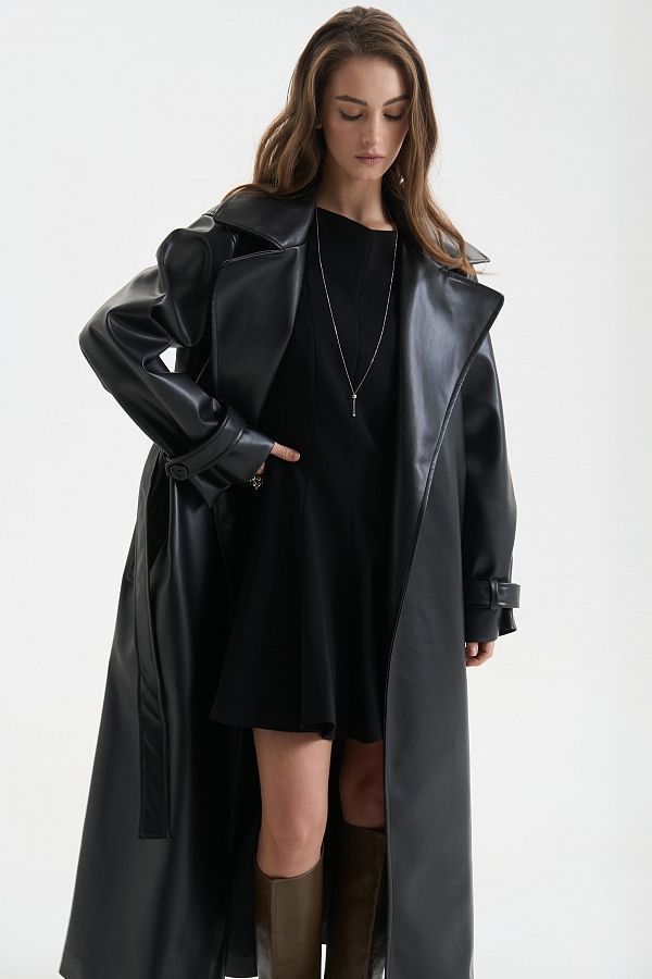 Maxi trench eco-leather on suede without patches black trench25/2 #RU#  trench25/2 № 5