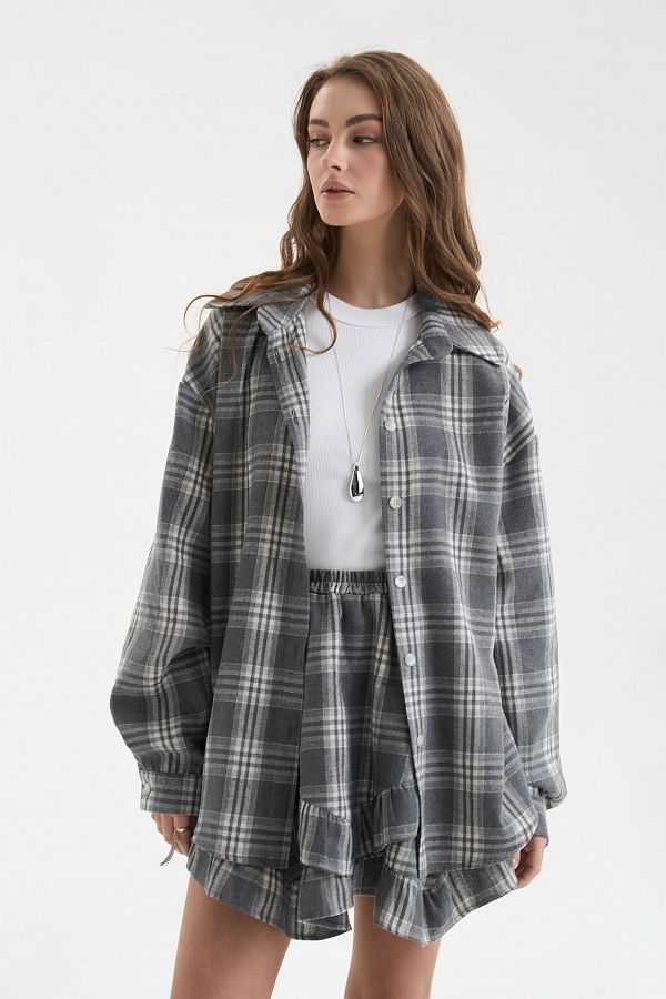 Oversized plaid shirt grey shir25/3 #RU#  shir25/3 № 1