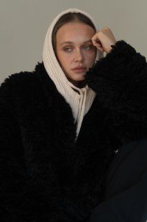 Lengthened fur overcoat black - №2