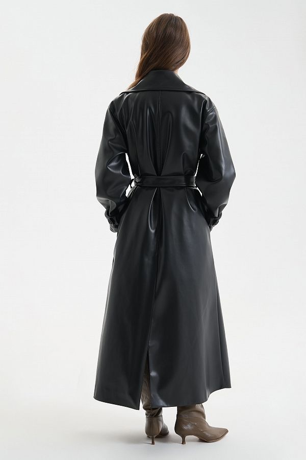 Maxi trench eco-leather on suede without patches black trench25/2 #RU#  trench25/2 № 4