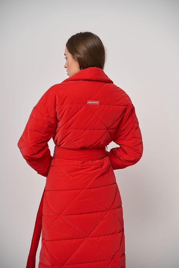 Long quilted coat red with triangle pattern МБПЩ001/15 #RU#  МБПЩ001/15 № 2