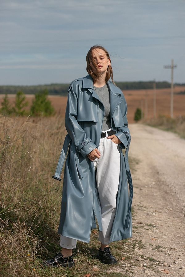 Blue eco-leather trench coat on suede С0321/18 #RU#  С0321/18 № 3