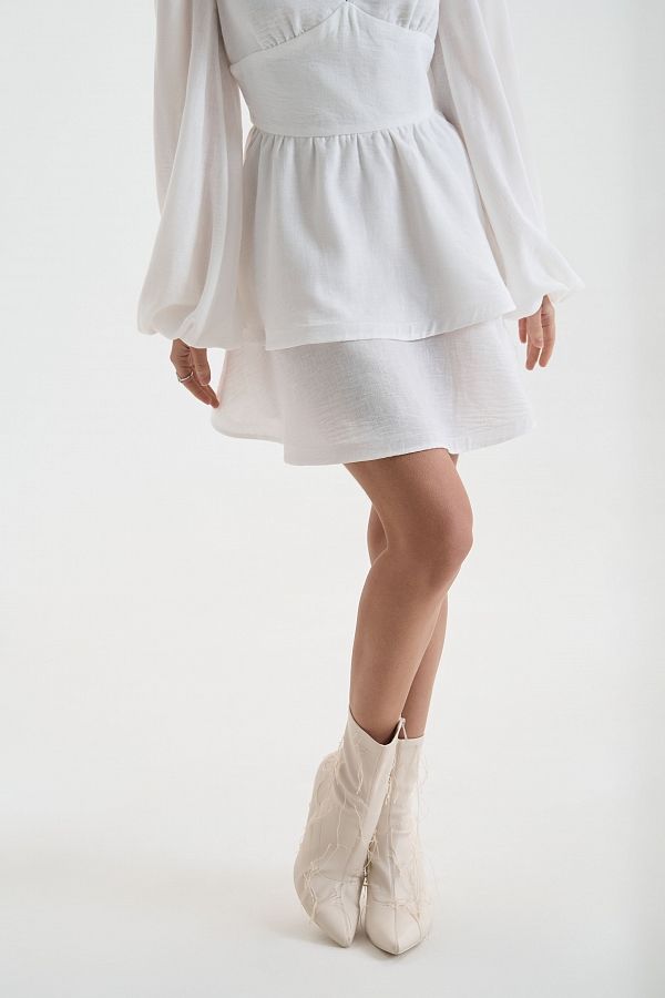 Linen dress with double skirt ivory linen25/3 № 5