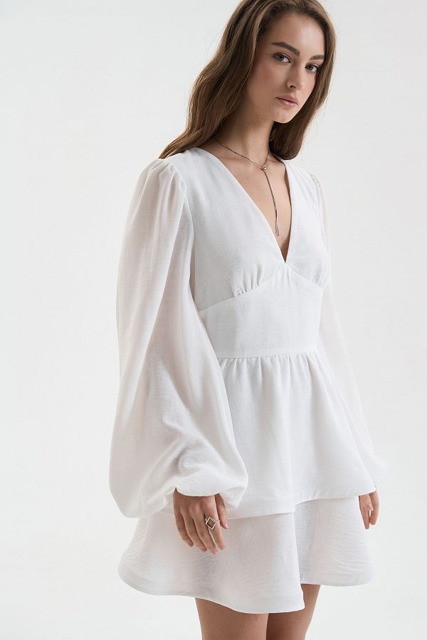 Linen dress with double skirt ivory linen25/3 № 6