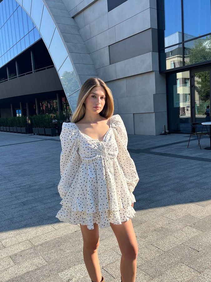 Cotton dress white with black hearts D0923/1/2 № 1