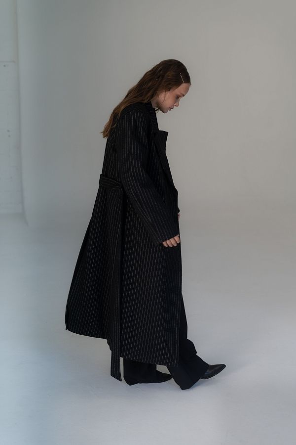 Black insulated overcoat with stripes C2304/3 #RU#  C2304/3 № 3