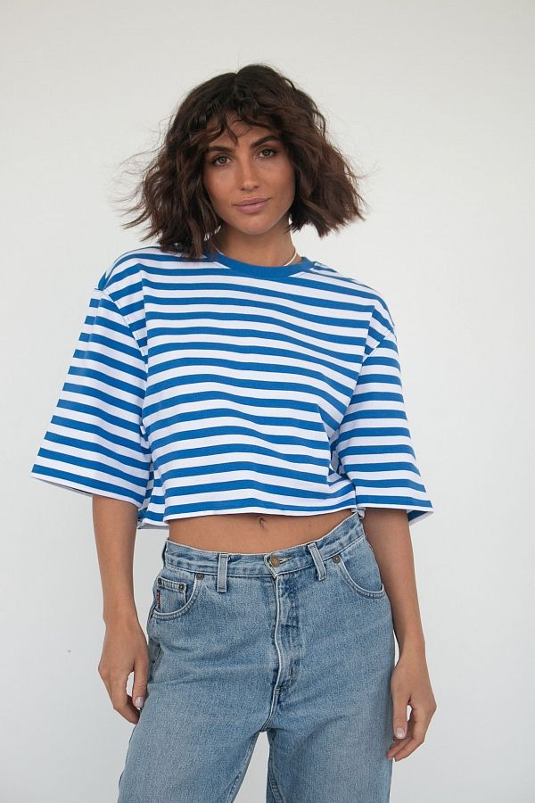 Short light blue striped T-shirt TR30282/3 #RU# T-shirt skrócony w niebieskie paski TR30282/3 № 2