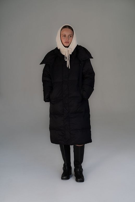 Long black down jacket with hood  - №2