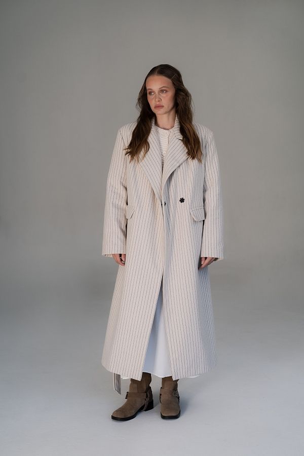 Light beige insulated overcoat with stripes C2304/1 #RU#  C2304/1 № 3