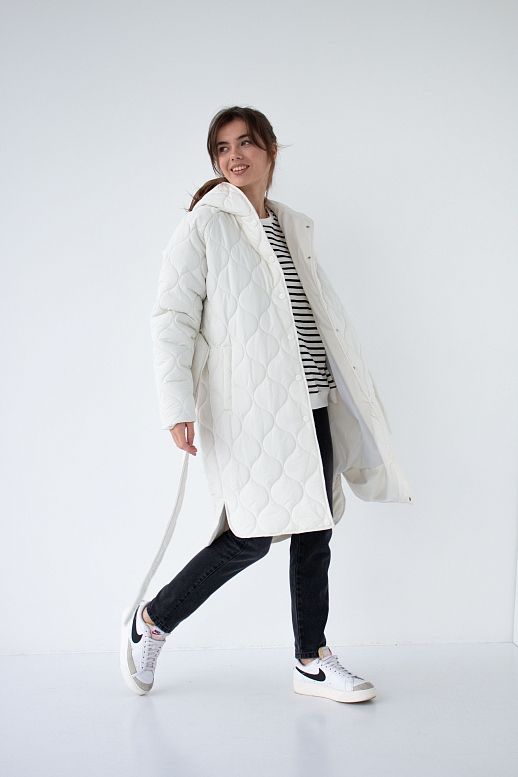 Ivory quilted coat with hood 