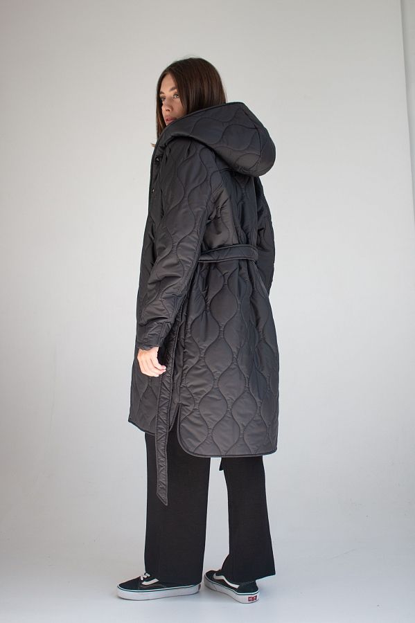 Black quilted coat with hood  MBPT002/3 #RU# Pikowana kurtka zimowa z czarnym kapturem. MBPT002/3 № 4