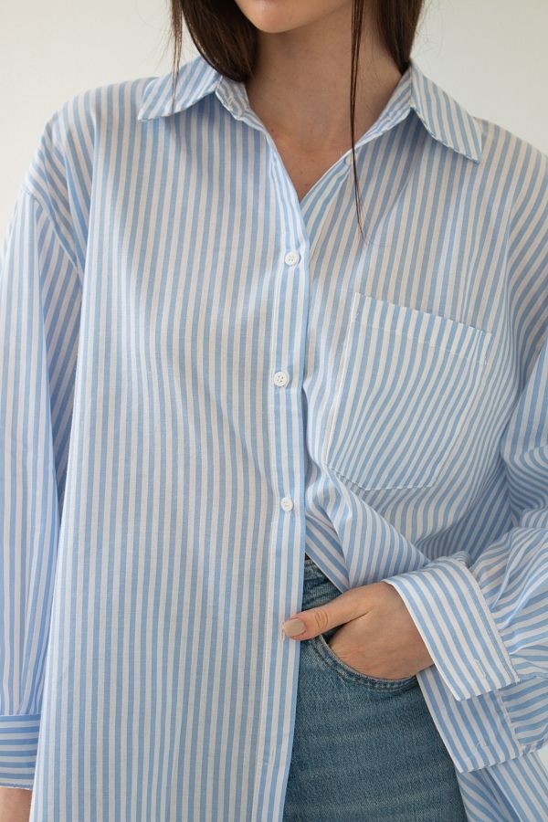 Classic cotton shirt blue with stripes MBSCH001/8 #RU# Klasyczna bawełniana koszula w niebieskie paski MBSCH001/8 № 3