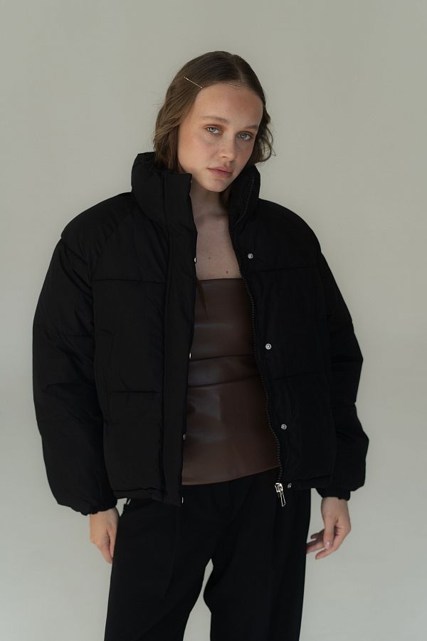 Black shortened down jacket with zipper  164001 #RU#  164001 № 1