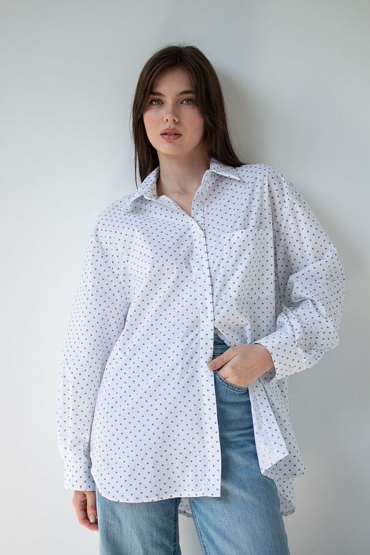 Classic white cotton shirt with black flowers - №2