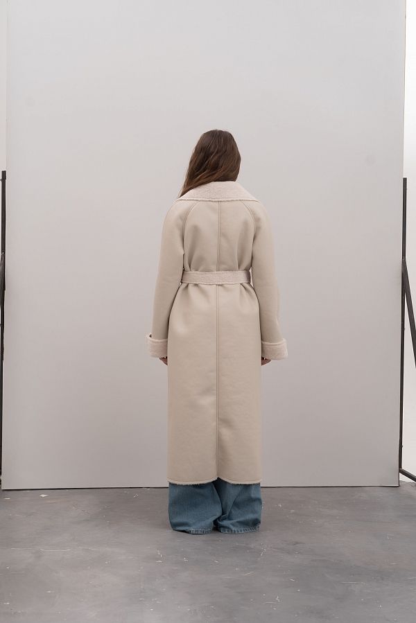 Sheepskin coat ivory with ivory fur GR02/296 № 4