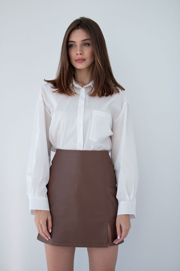 Skirt mini from chocolate eco-leather B0222/3 #RU# Spódnica mini z ekoskóry w kolorze czekoladowym B0222/3 № 1