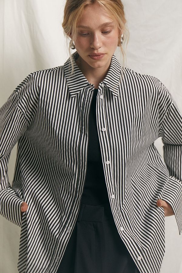 Black cotton shirt with stripes MBSCH001/11 #RU# Klasyczna, bawełniana koszula w beżowym kolorze MBSCH001/11 № 1