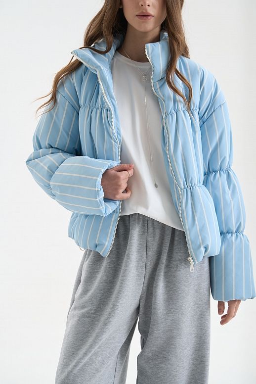 Short coat with collar blue with stripes