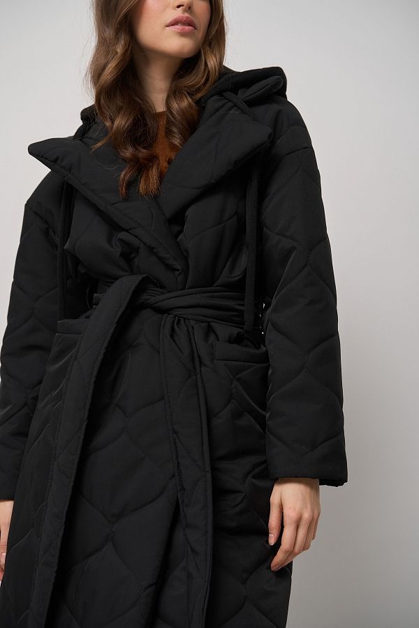 Long black coat with strap and detachable hood K0722/23 #RU#  K0722/23 № 1