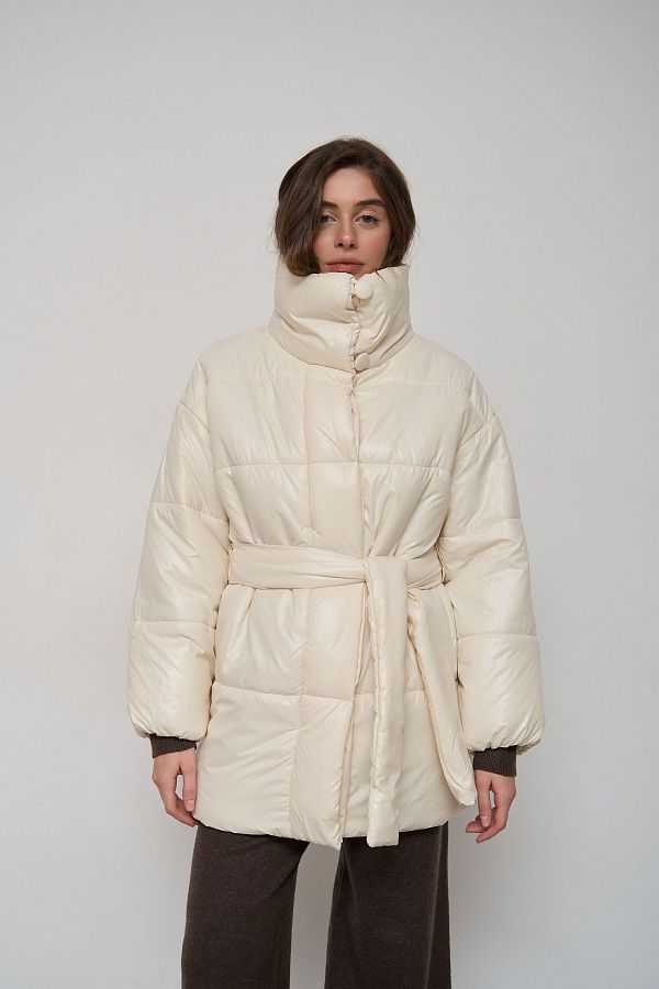 Elongated high collar coat ivory with buttons K0822/3 #RU# Przedłużona marynarka z wysokim kołnierzem zapinana na mleczne guziki K0822/3 № 1
