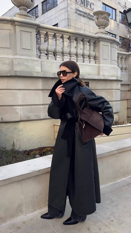 Sheepskin coat black with black fur