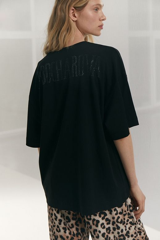 T-shirt with rhinestones black - №2
